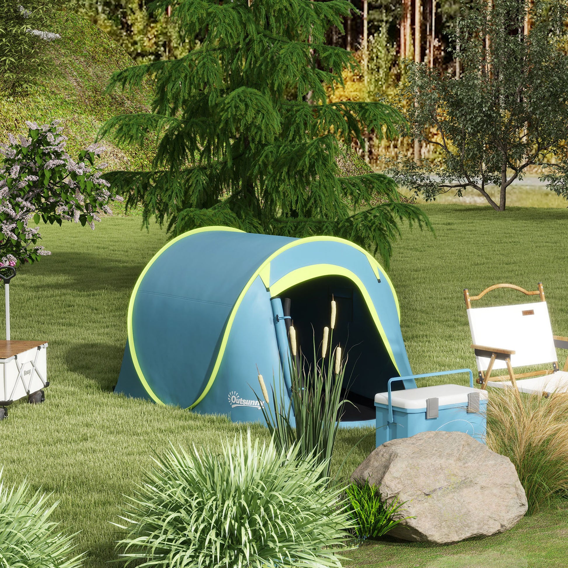 2-3 Person Pop-Up Camping Tent Portable Waterproof 2000 mm with Window for Camping Fishing Hiking 245x148x105 cm Blue