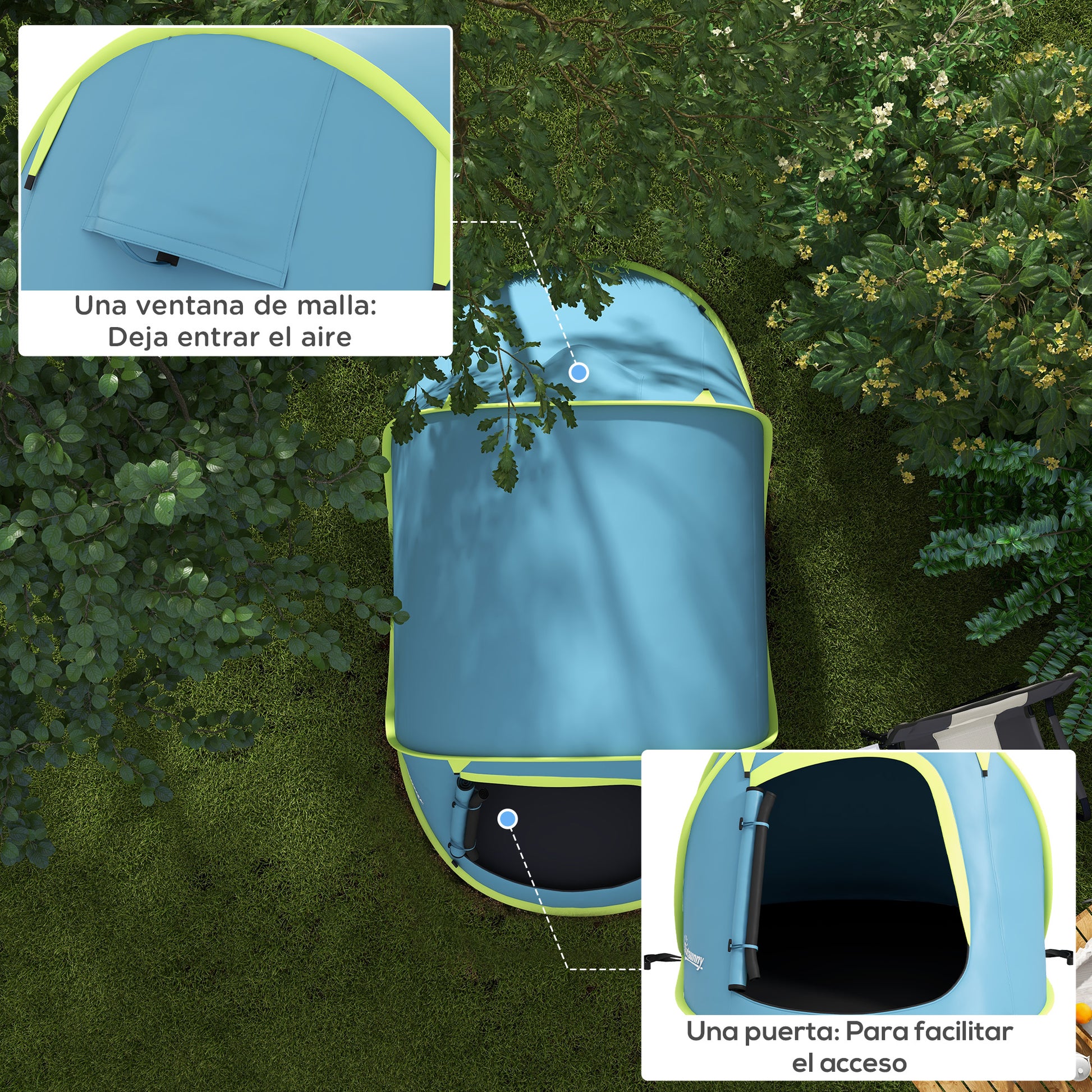 2-3 Person Pop-Up Camping Tent Portable Waterproof 2000 mm with Window for Camping Fishing Hiking 245x148x105 cm Blue