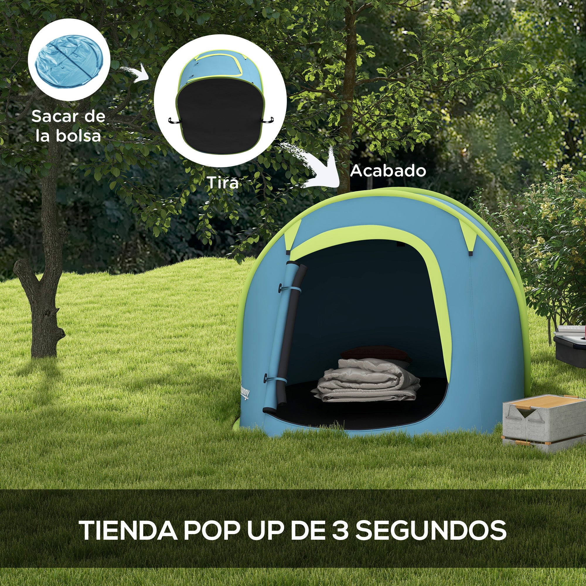 2-3 Person Pop-Up Camping Tent Portable Waterproof 2000 mm with Window for Camping Fishing Hiking 245x148x105 cm Blue