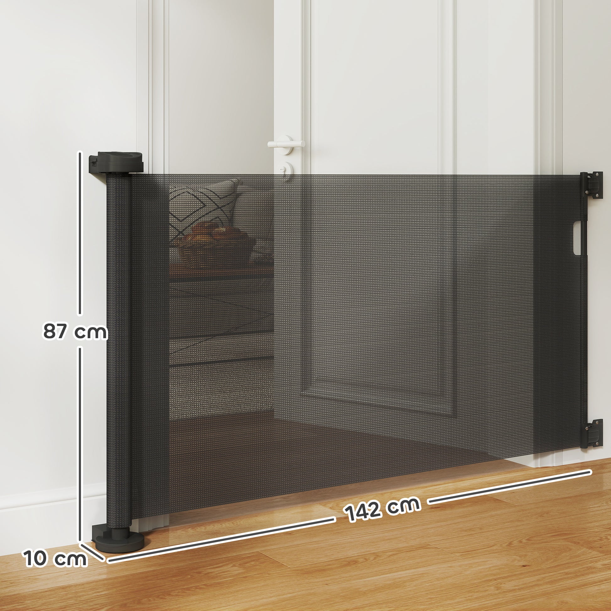 Retractable Dog Safety Barrier 0-136 cm Small Dog Gate Expandable with Locking Switch Safety Net for Indoor and Outdoor Hallways Stairs
