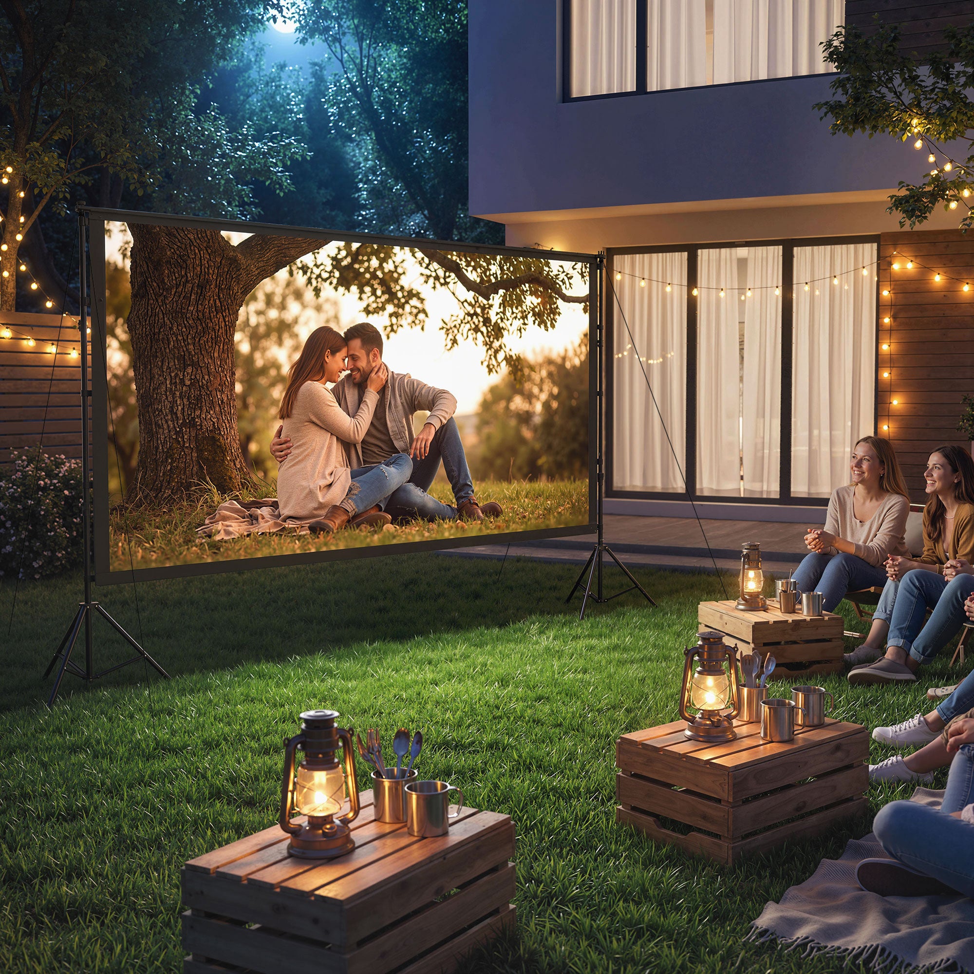 120-inch 16:9 Portable Projection Screen with Dual Tripods, 4K/8K Compatible — 309 x 62 x 217 cm (121.7 x 24.4 x 85.4 in), Double-sided Fabric, 160° Viewing Angle — Home Theater, Office, Travel