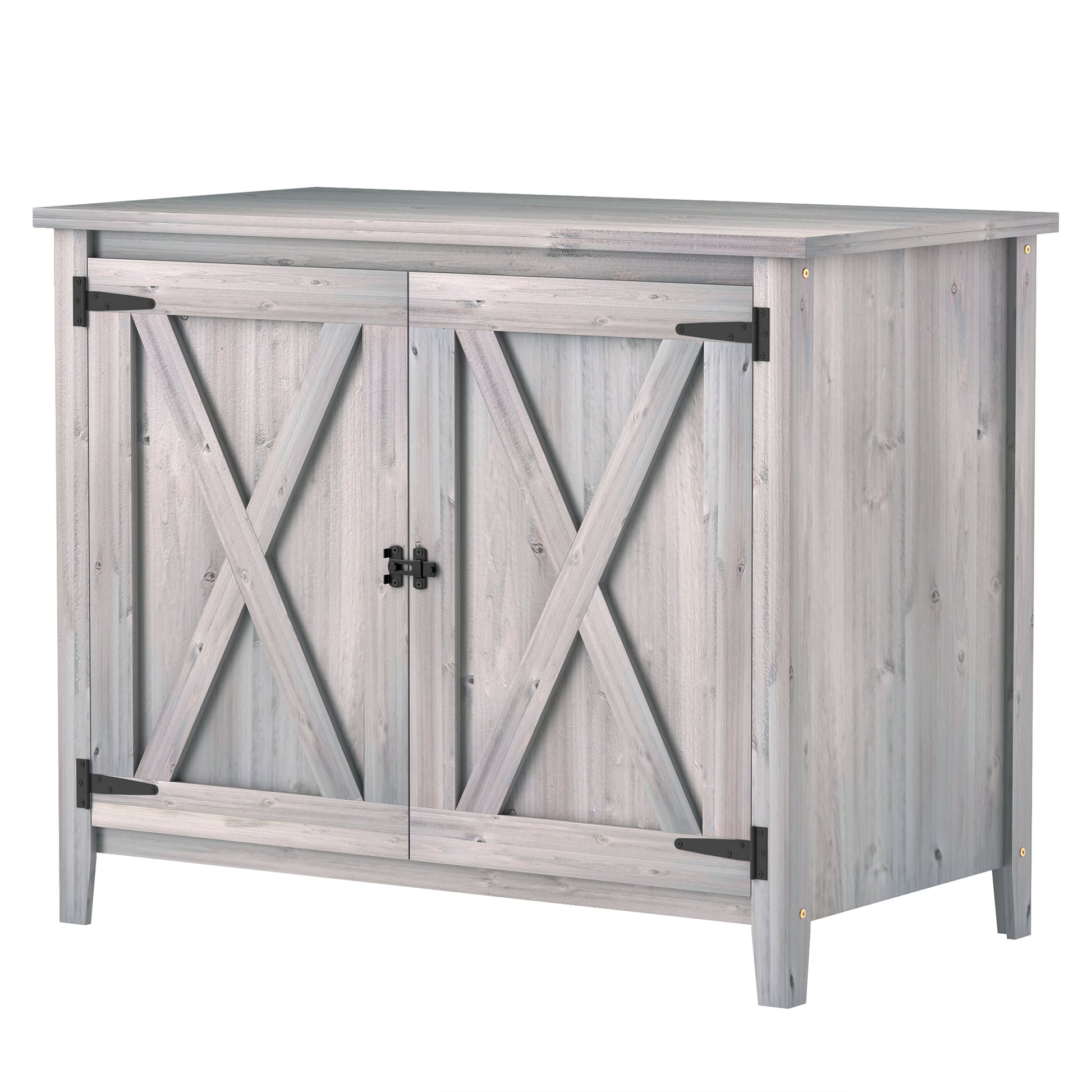 Garden Cabinet Wood, Weatherproof Tool Shed 110x60x88.5cm, Garden House with Double Doors, Shelves, Tool Cabinet, Garden Shed for Patio Backyard, Light Grey