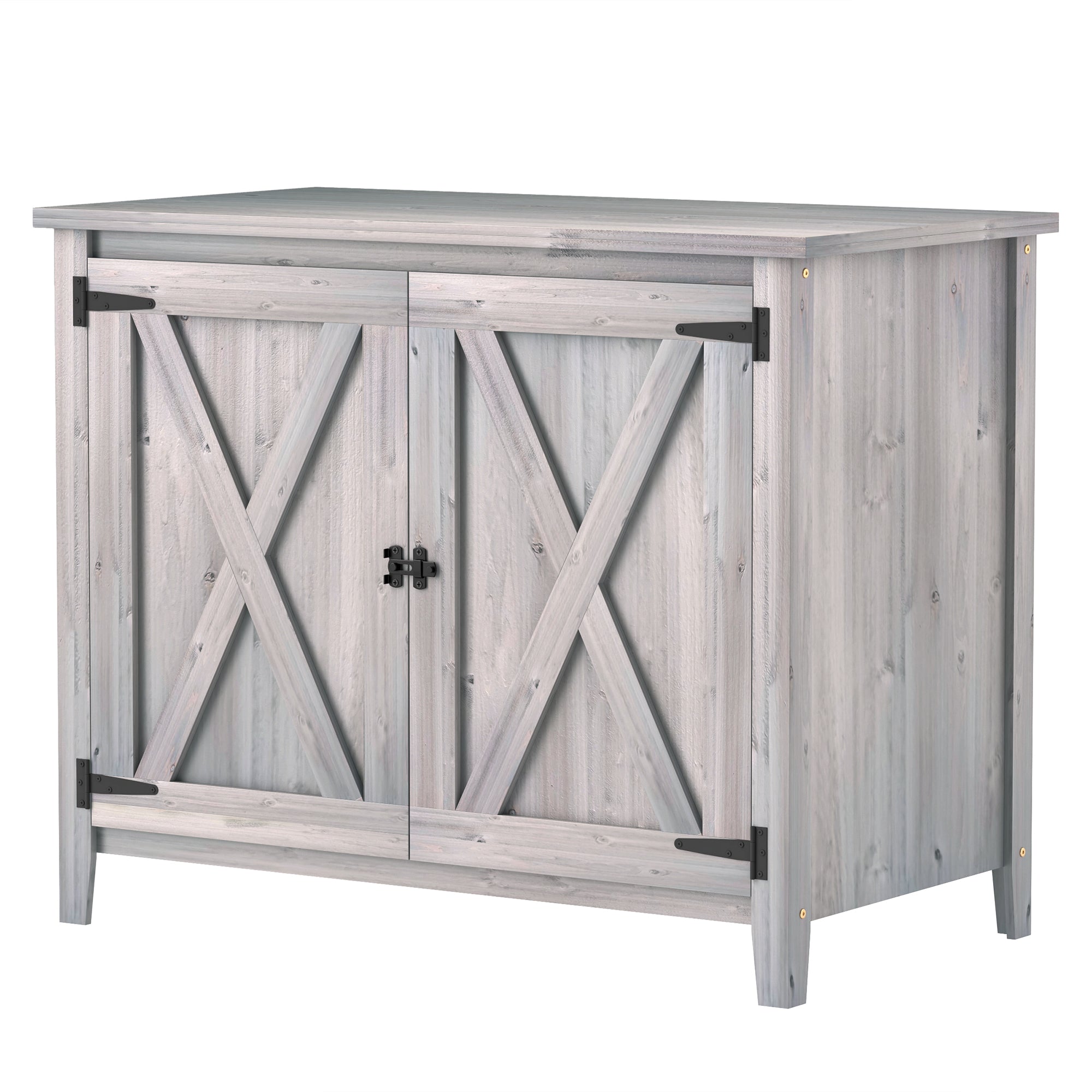 Garden Cabinet Wood, Weatherproof Tool Shed 110x60x88.5cm, Garden House with Double Doors, Shelves, Tool Cabinet, Garden Shed for Patio Backyard, Light Grey