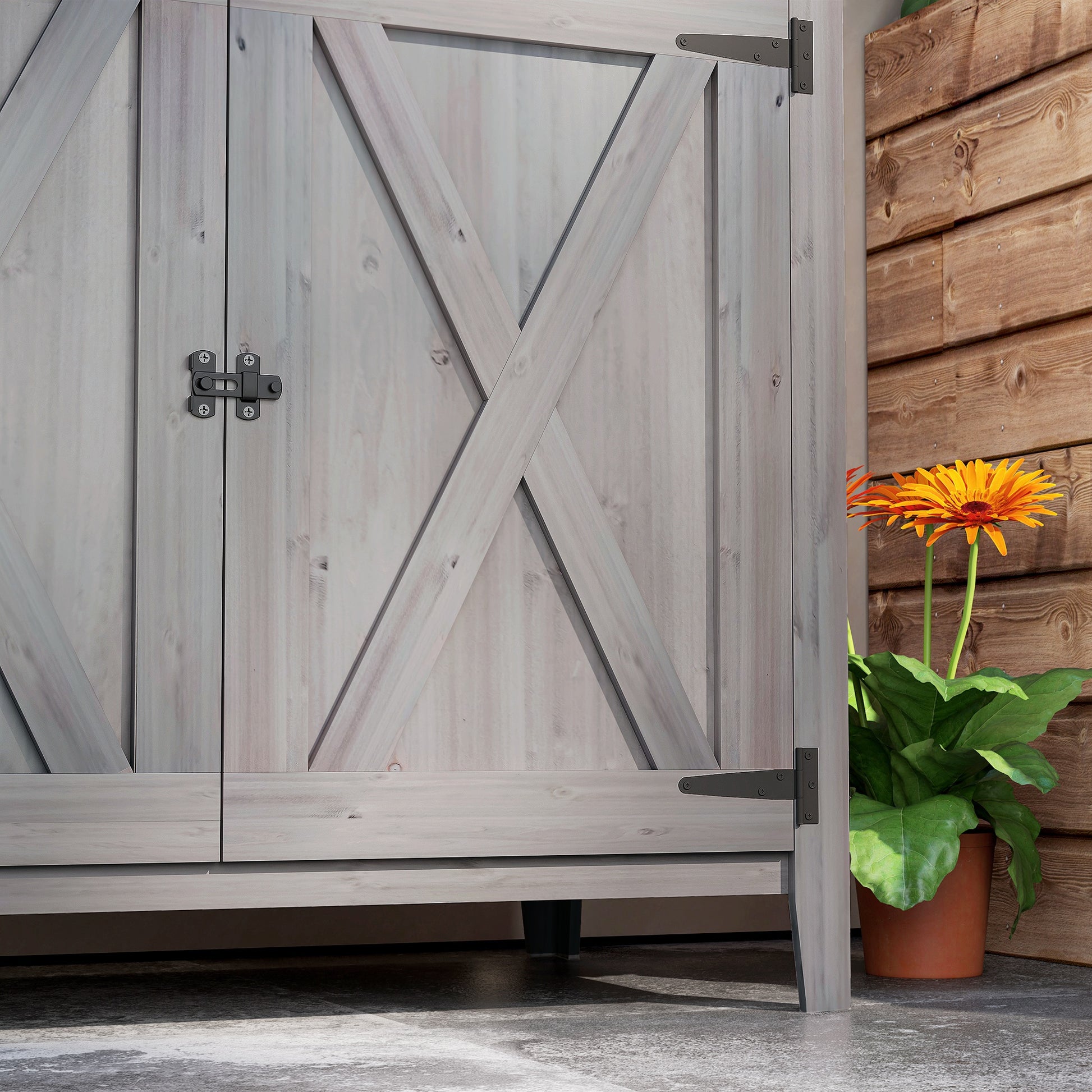 Garden Cabinet Wood, Weatherproof Tool Shed 110x60x88.5cm, Garden House with Double Doors, Shelves, Tool Cabinet, Garden Shed for Patio Backyard, Light Grey