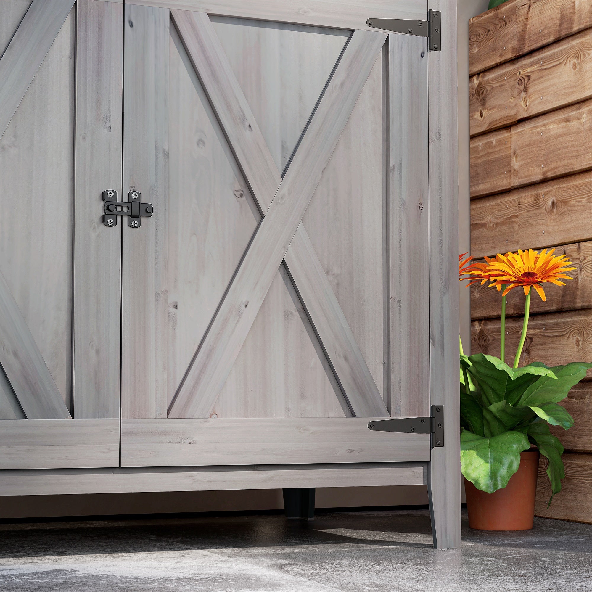 Garden Cabinet Wood, Weatherproof Tool Shed 110x60x88.5cm, Garden House with Double Doors, Shelves, Tool Cabinet, Garden Shed for Patio Backyard, Light Grey