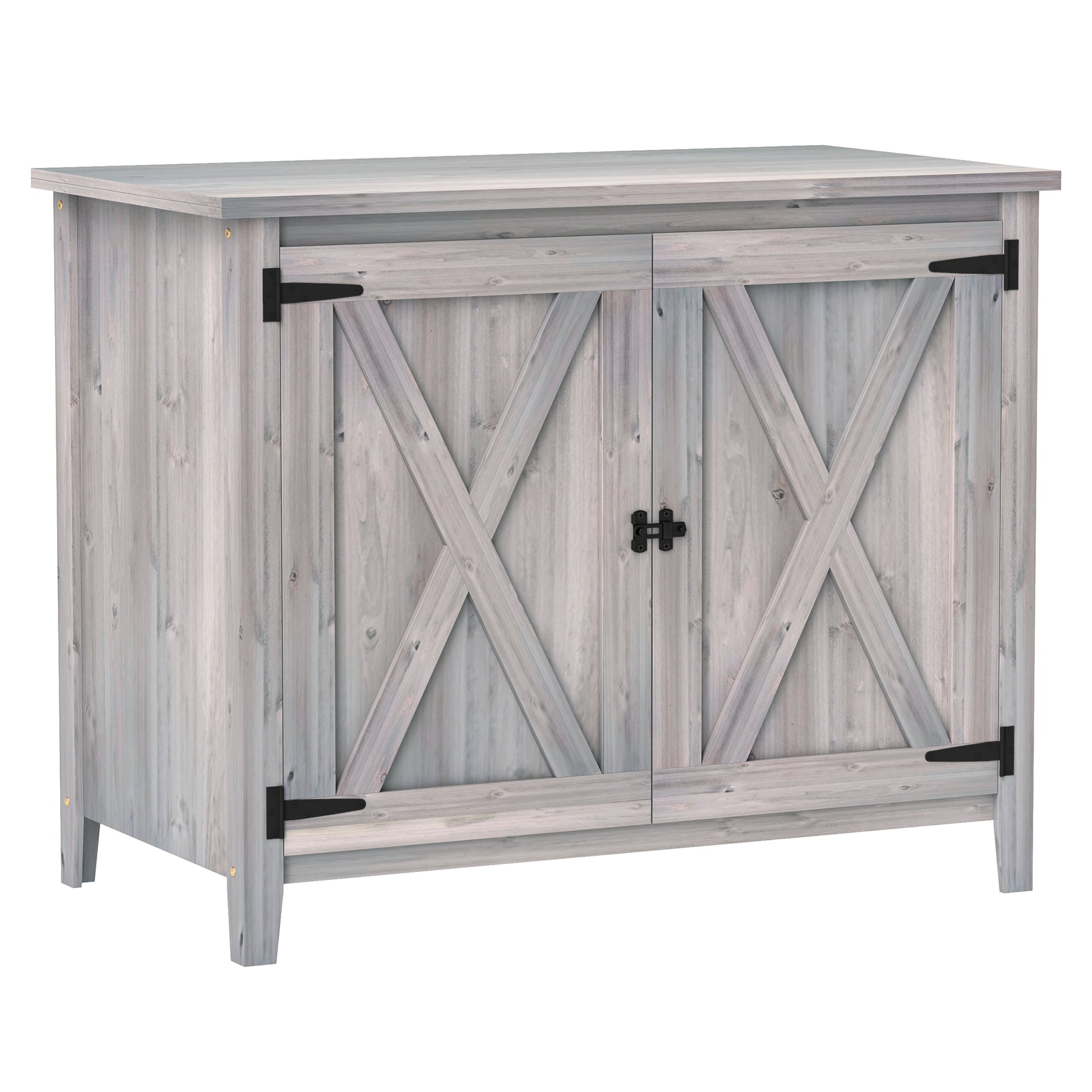 Garden Cabinet Wood, Weatherproof Tool Shed 110x60x88.5cm, Garden House with Double Doors, Shelves, Tool Cabinet, Garden Shed for Patio Backyard, Light Grey