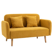 2 Seater Sofa, Couch with 2 Throw Pillows, Padded Double Sofa, Upholstered Sofa with Velvet Look, Armrest, Loveseat for Living Room, Bedroom,  130 x 70 x 80 cm, Yellow