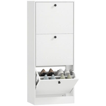 Slim Shoe Cabinet with 3 Flip Doors Shoe Storage Entryway Shoe Rack with Adjustable Shelves for 12 Pairs of Shoes for Narrow Hallways 47x28x115 cm White Wood Grain