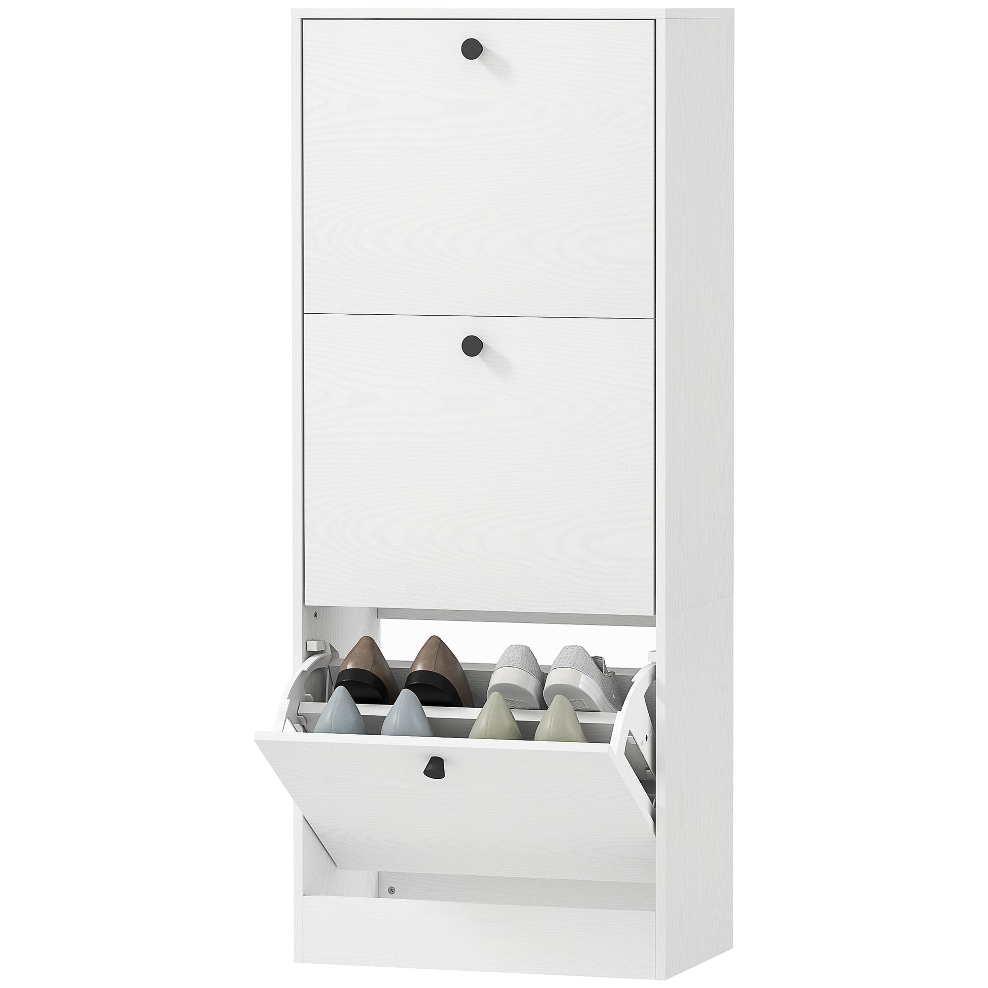 Slim Shoe Cabinet with 3 Flip Doors Shoe Storage Entryway Shoe Rack with Adjustable Shelves for 12 Pairs of Shoes for Narrow Hallways 47x28x115 cm White Wood Grain