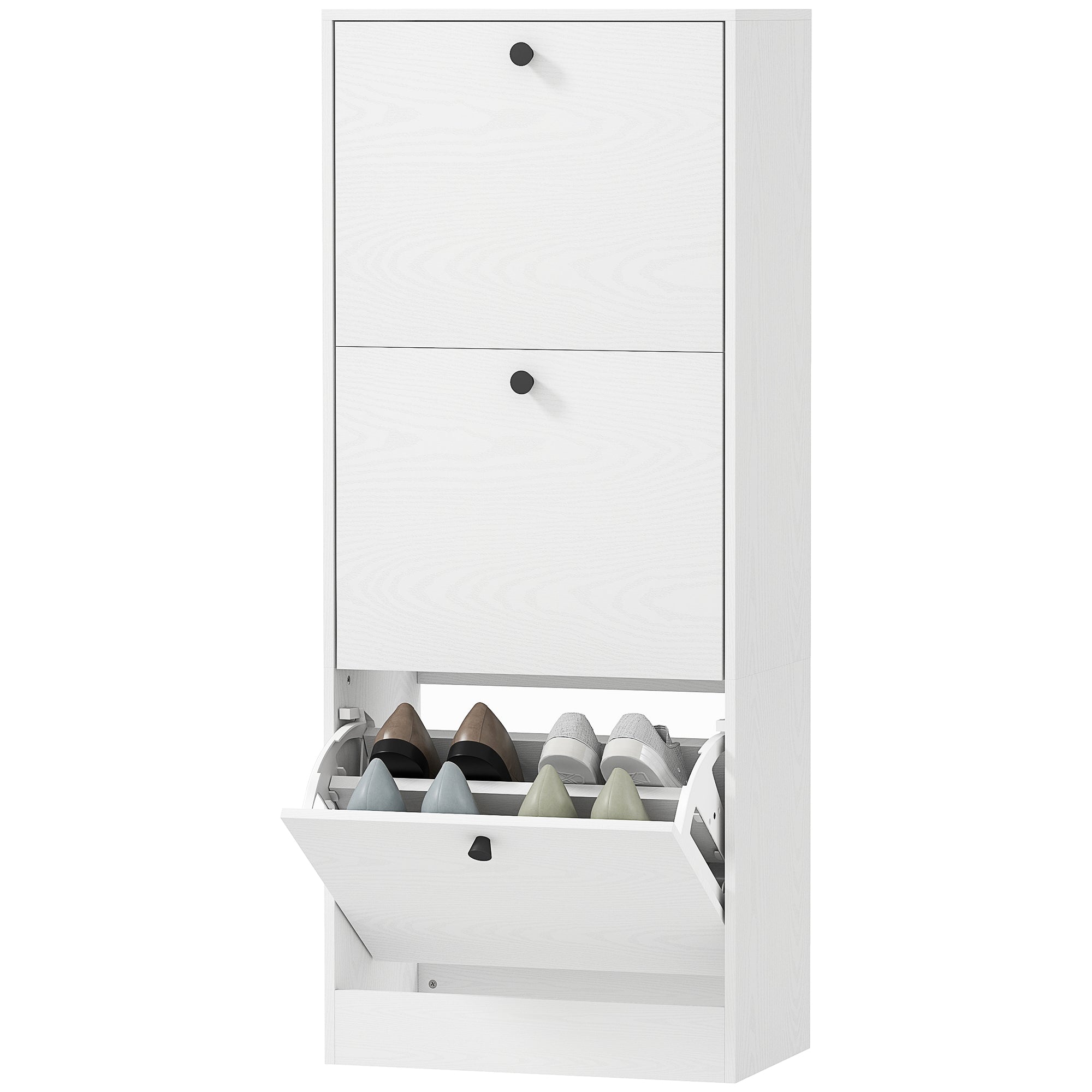 Slim Shoe Cabinet with 3 Flip Doors Shoe Storage Entryway Shoe Rack with Adjustable Shelves for 12 Pairs of Shoes for Narrow Hallways 47x28x115 cm White Wood Grain
