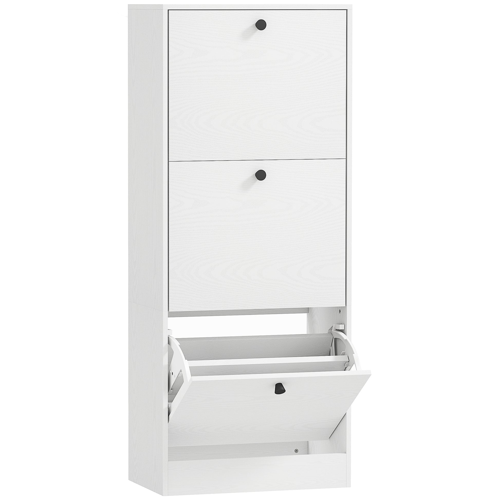 Slim Shoe Cabinet with 3 Flip Doors Shoe Storage Entryway Shoe Rack with Adjustable Shelves for 12 Pairs of Shoes for Narrow Hallways 47x28x115 cm White Wood Grain