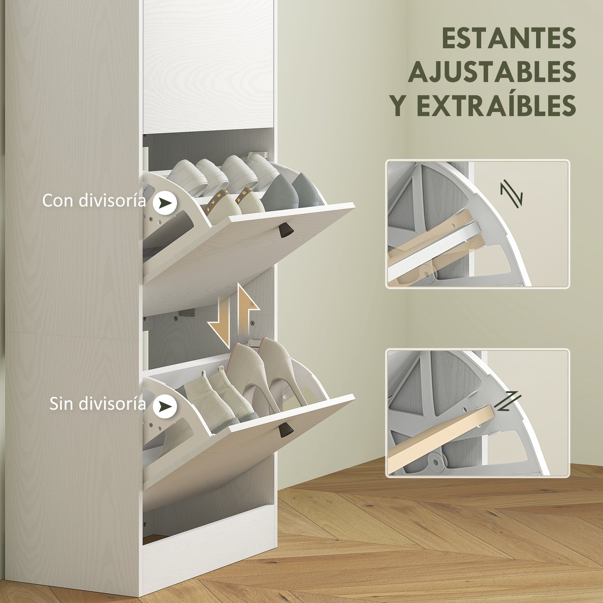 Slim Shoe Cabinet with 3 Flip Doors Shoe Storage Entryway Shoe Rack with Adjustable Shelves for 12 Pairs of Shoes for Narrow Hallways 47x28x115 cm White Wood Grain