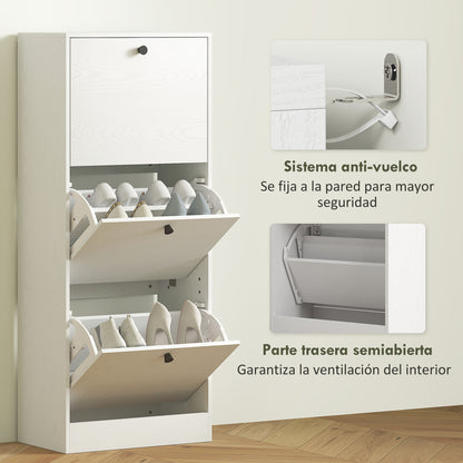 Slim Shoe Cabinet with 3 Flip Doors Shoe Storage Entryway Shoe Rack with Adjustable Shelves for 12 Pairs of Shoes for Narrow Hallways 47x28x115 cm White Wood Grain