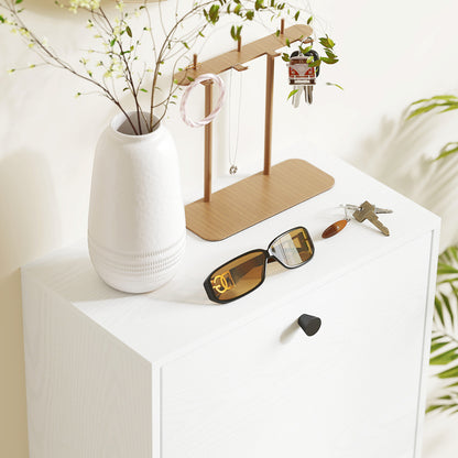 Slim Shoe Cabinet with 3 Flip Doors Shoe Storage Entryway Shoe Rack with Adjustable Shelves for 12 Pairs of Shoes for Narrow Hallways 47x28x115 cm White Wood Grain