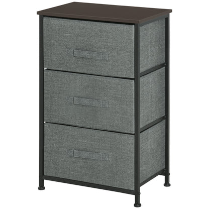3-Drawer Storage Cabinet Dresser 45L x 30W x 71H cm Metal MDF Non-Woven Fabric Gray