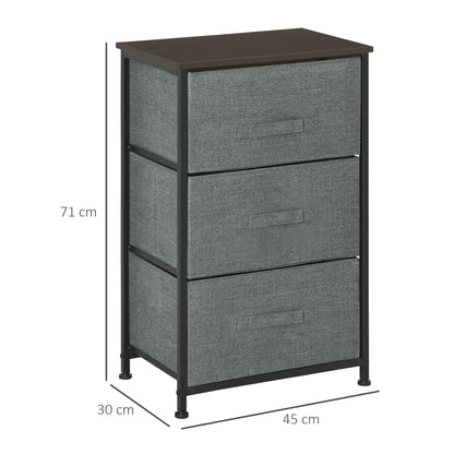 3-Drawer Storage Cabinet Dresser 45L x 30W x 71H cm Metal MDF Non-Woven Fabric Gray
