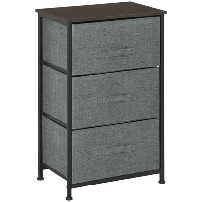 3-Drawer Storage Cabinet Dresser 45L x 30W x 71H cm Metal MDF Non-Woven Fabric Gray