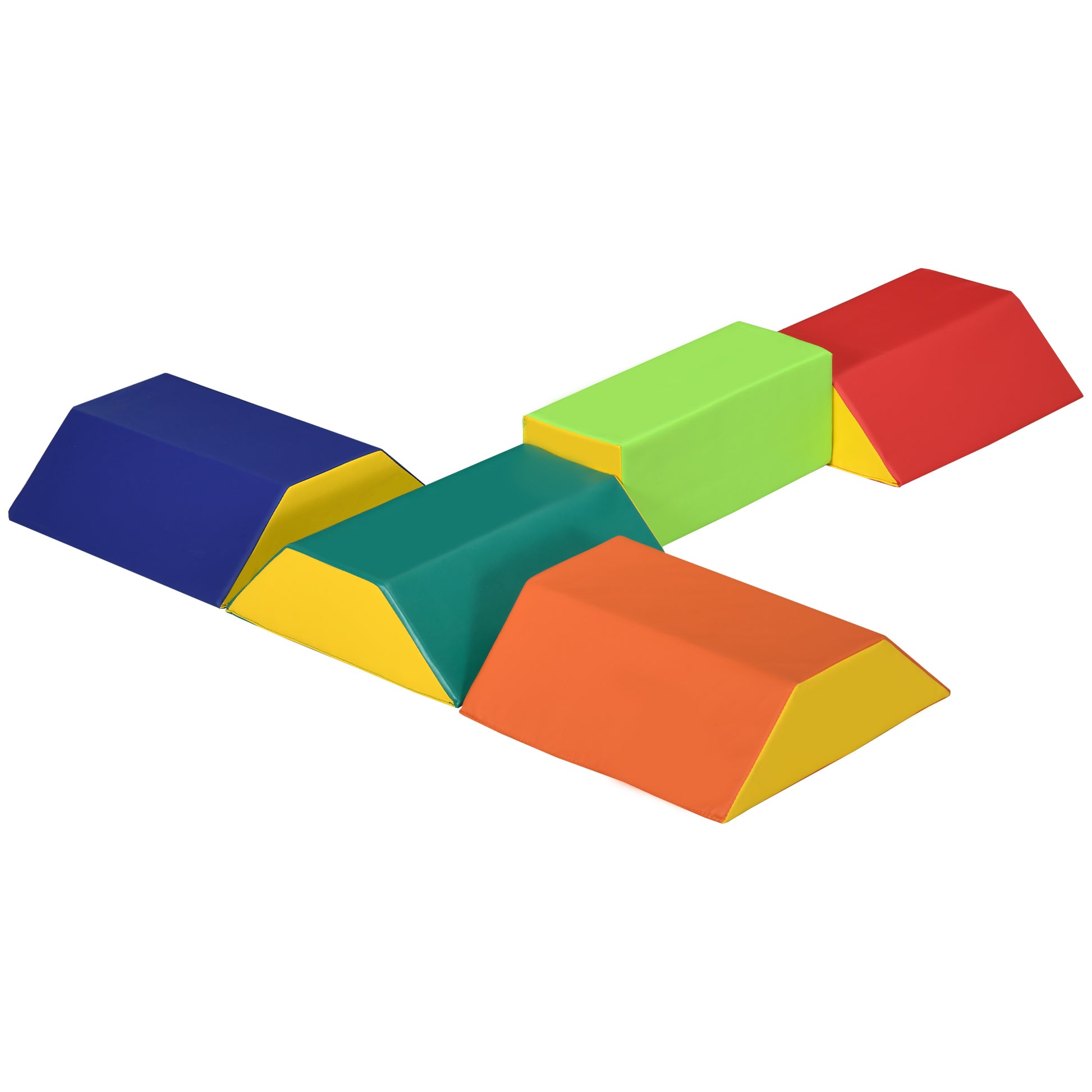 Soft Building Blocks Set for Children 1-3 Years with 5 Rectangular and Trapezoid Blocks, PU and EPE Material, 48.3x19.1x48.3 cm, Multicolor