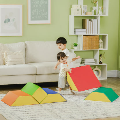 Soft Building Blocks Set for Children 1-3 Years with 5 Rectangular and Trapezoid Blocks, PU and EPE Material, 48.3x19.1x48.3 cm, Multicolor
