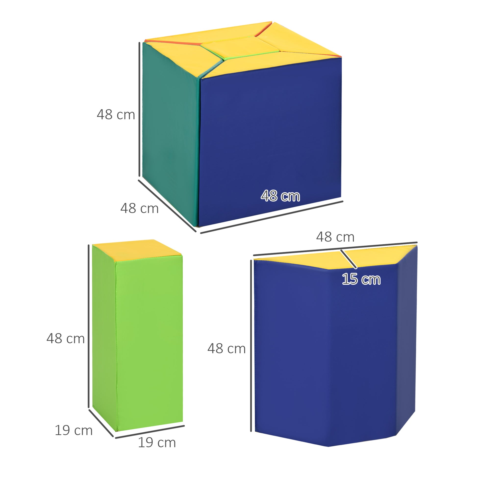Soft Building Blocks Set for Children 1-3 Years with 5 Rectangular and Trapezoid Blocks, PU and EPE Material, 48.3x19.1x48.3 cm, Multicolor