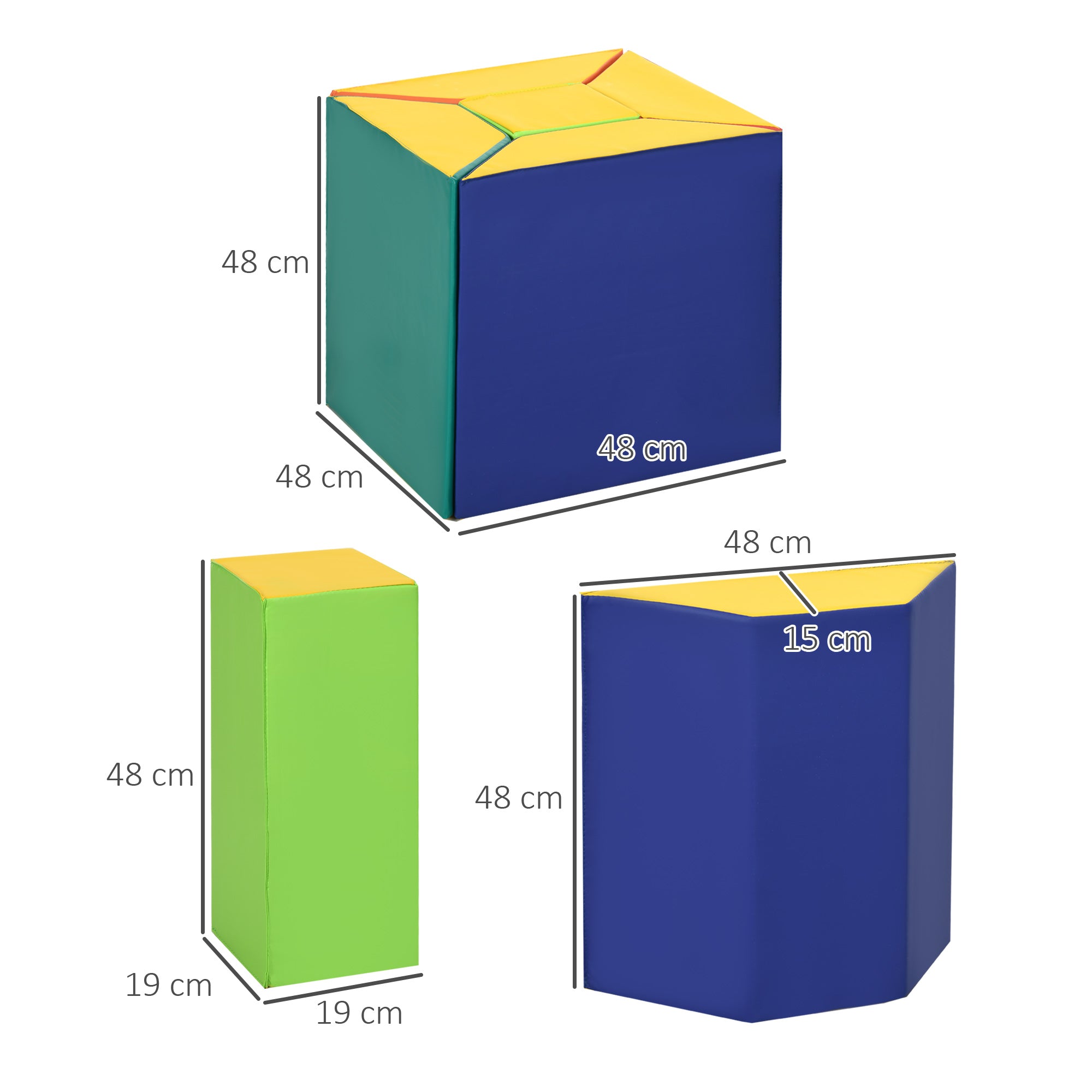 Soft Building Blocks Set for Children 1-3 Years with 5 Rectangular and Trapezoid Blocks, PU and EPE Material, 48.3x19.1x48.3 cm, Multicolor