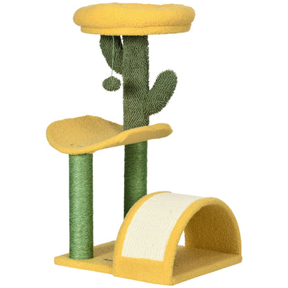 72cm Cat Scratcher Tree Cat Activity Center with Bed Sisal Scratching Post Curved Scratcher and Hanging Ball 40x35x72 cm Yellow