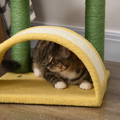 72cm Cat Scratcher Tree Cat Activity Center with Bed Sisal Scratching Post Curved Scratcher and Hanging Ball 40x35x72 cm Yellow