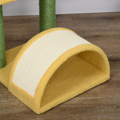 72cm Cat Scratcher Tree Cat Activity Center with Bed Sisal Scratching Post Curved Scratcher and Hanging Ball 40x35x72 cm Yellow