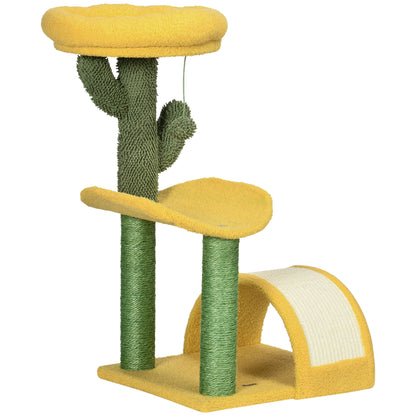 72cm Cat Scratcher Tree Cat Activity Center with Bed Sisal Scratching Post Curved Scratcher and Hanging Ball 40x35x72 cm Yellow