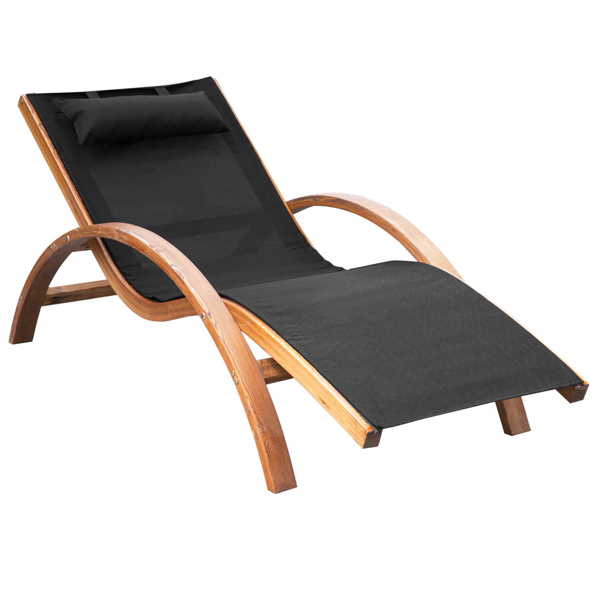 Tropical Style Design Solid Natural Wood Sun Lounger Black Color