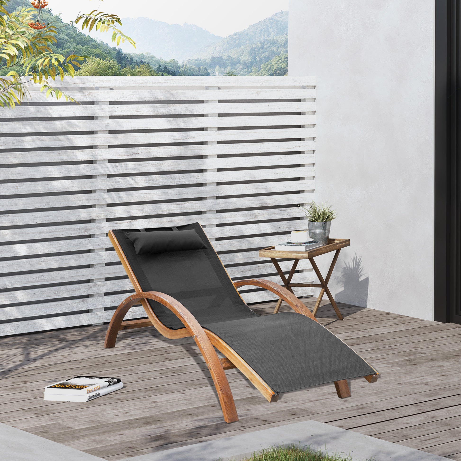 Tropical Style Design Solid Natural Wood Sun Lounger Black Color