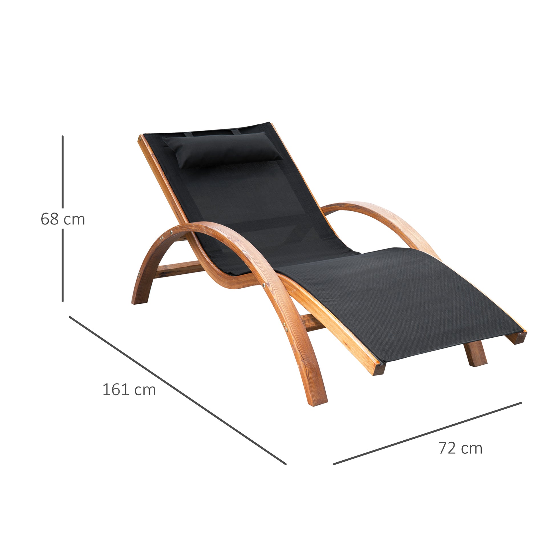 Tropical Style Design Solid Natural Wood Sun Lounger Black Color