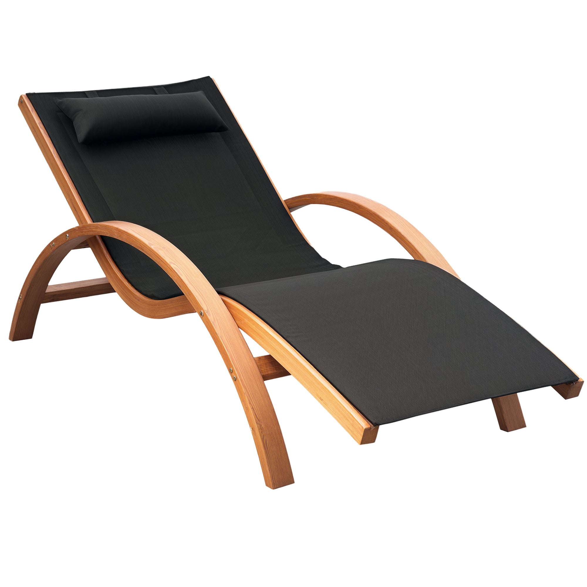 Tropical Style Design Solid Natural Wood Sun Lounger Black Color
