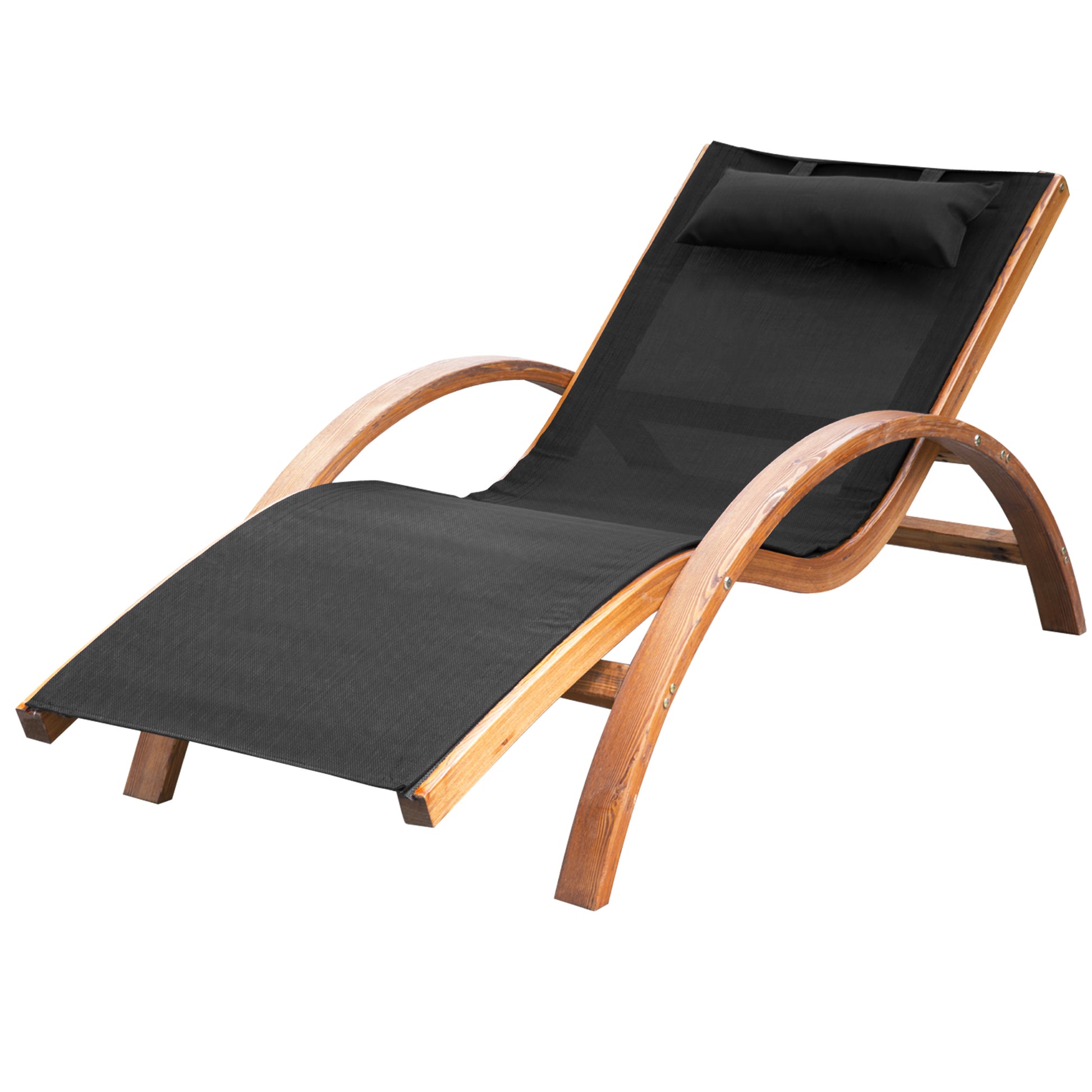 Tropical Style Design Solid Natural Wood Sun Lounger Black Color