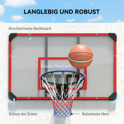 SPORTNOW Basketball Hoop with Backboard, Outdoor Basketball Board with Ø45 cm Steel Rim and Net, Wall Mount, Basketball Board for Kids Teenagers Adults, Red
