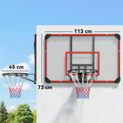 SPORTNOW Basketball Hoop with Backboard, Outdoor Basketball Board with Ø45 cm Steel Rim and Net, Wall Mount, Basketball Board for Kids Teenagers Adults, Red