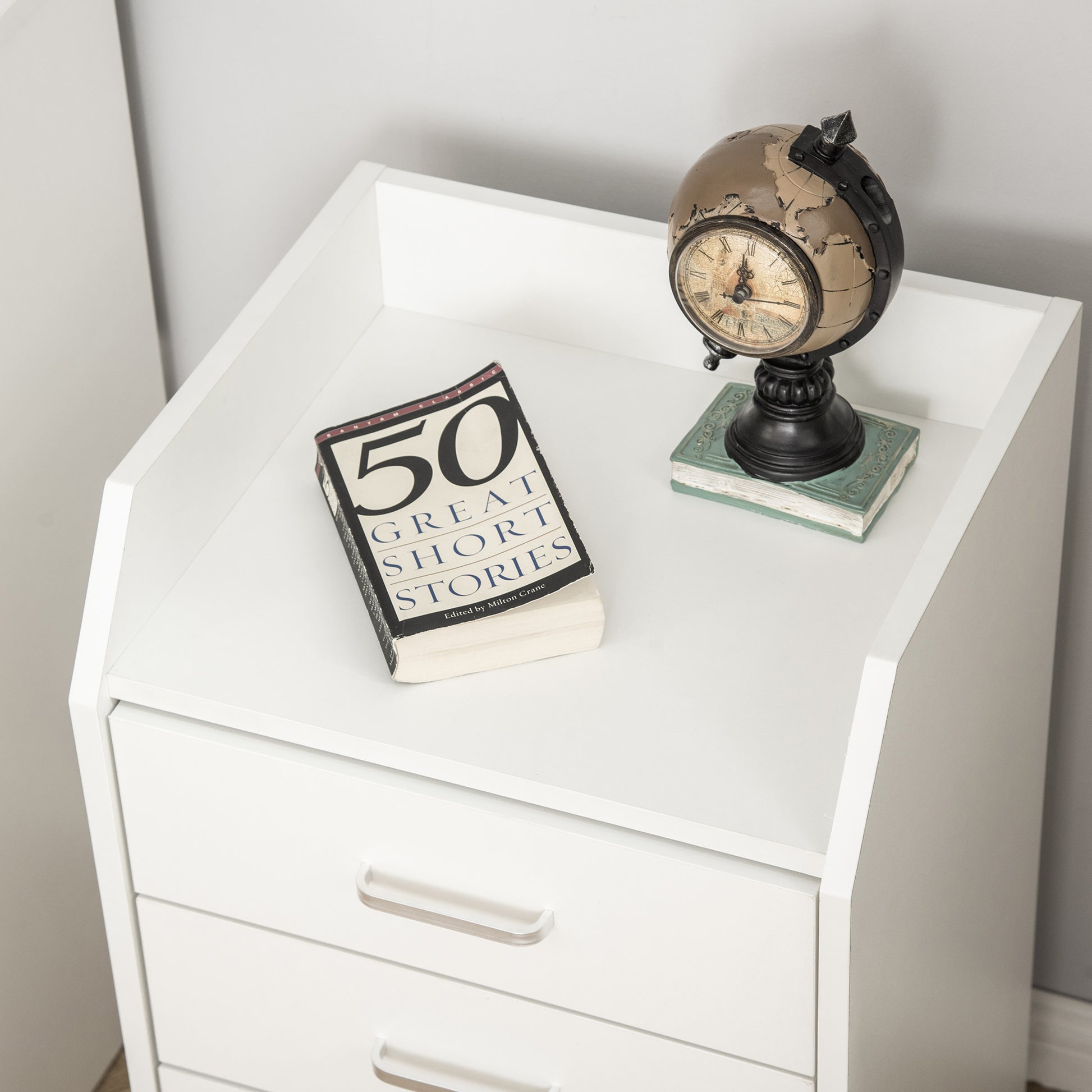 Office Drawer Unit with 4 Drawers Top Storage Surface 4 Wheels and 2 Brakes for Study Office 40x36x65 cm White
