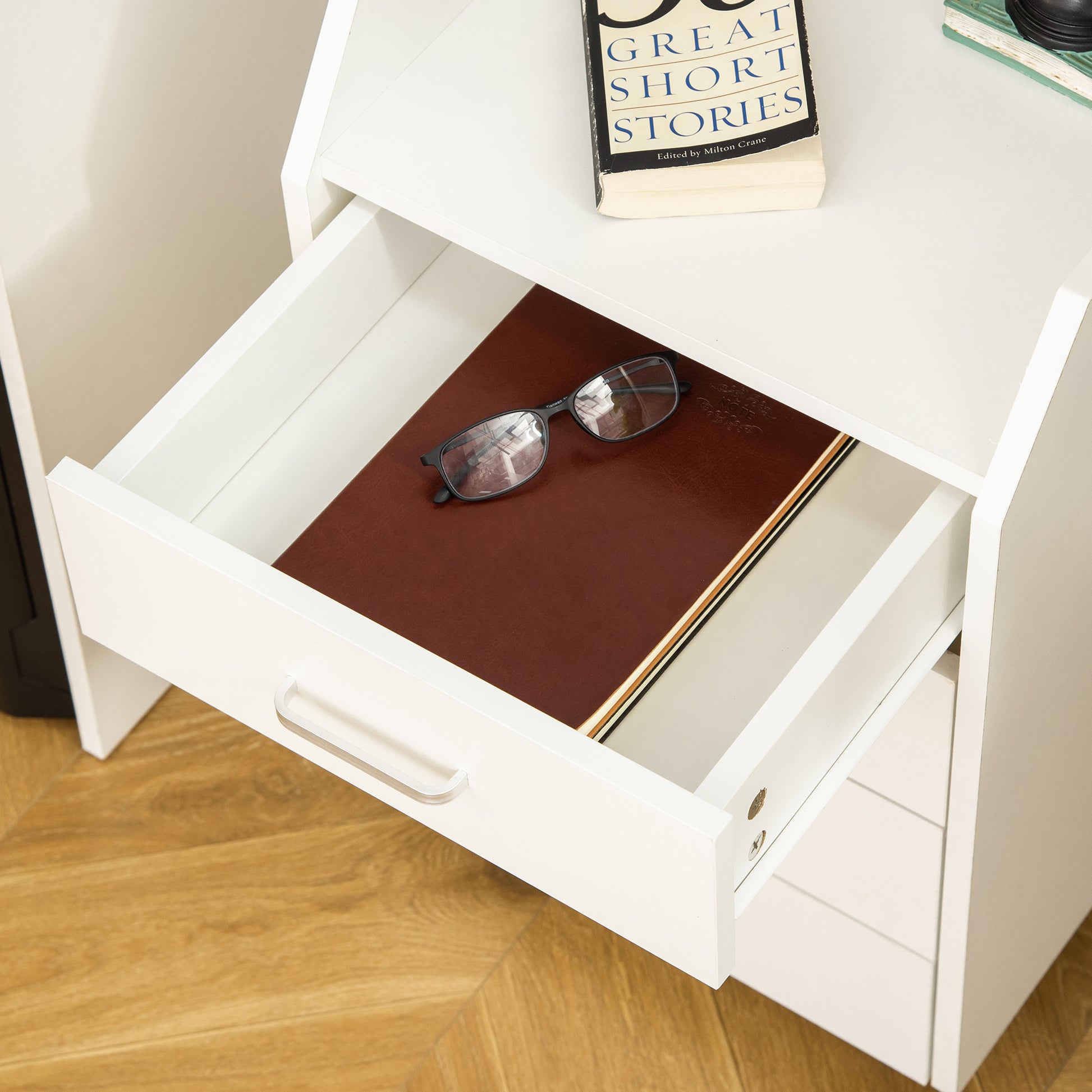 Office Drawer Unit with 4 Drawers Top Storage Surface 4 Wheels and 2 Brakes for Study Office 40x36x65 cm White