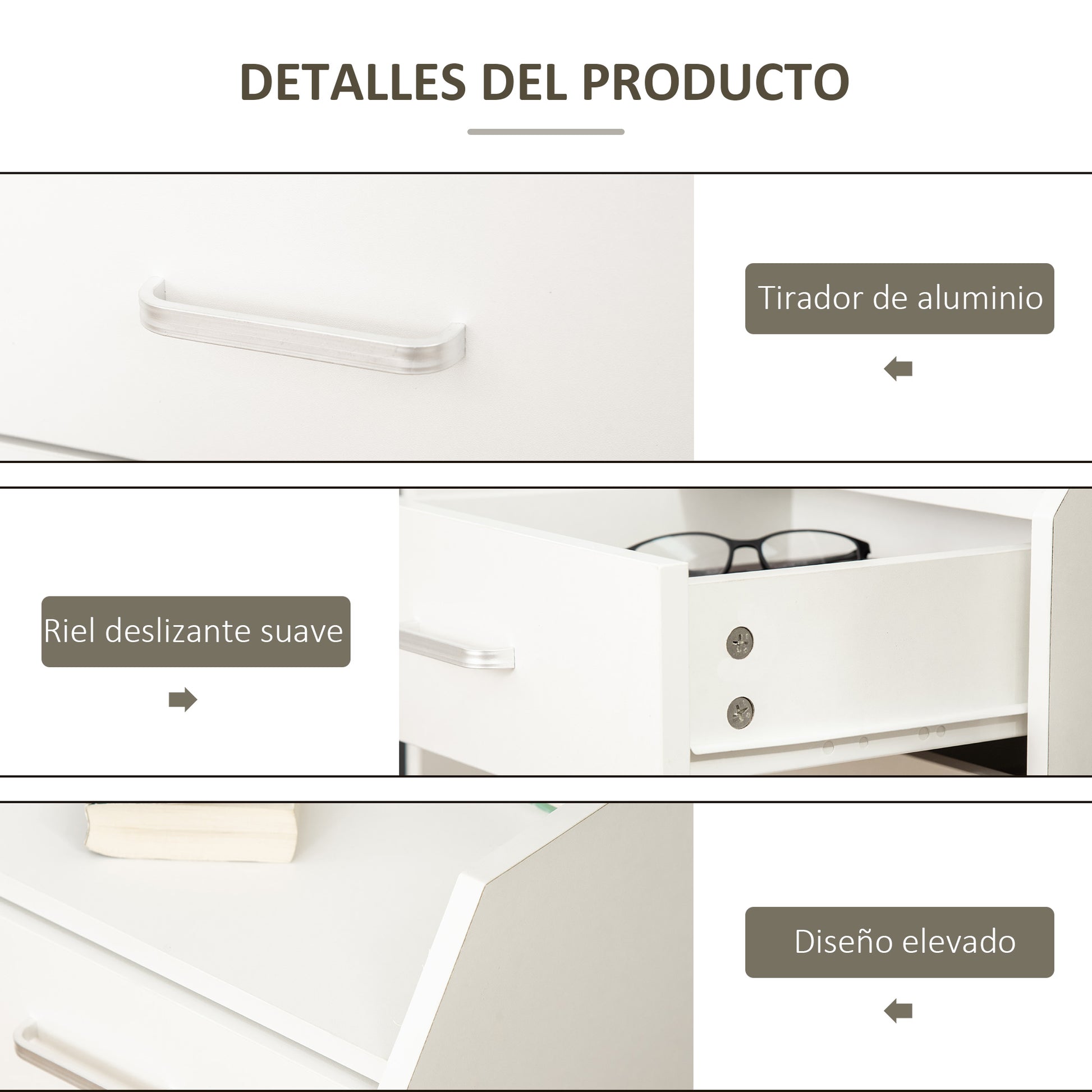Office Drawer Unit with 4 Drawers Top Storage Surface 4 Wheels and 2 Brakes for Study Office 40x36x65 cm White