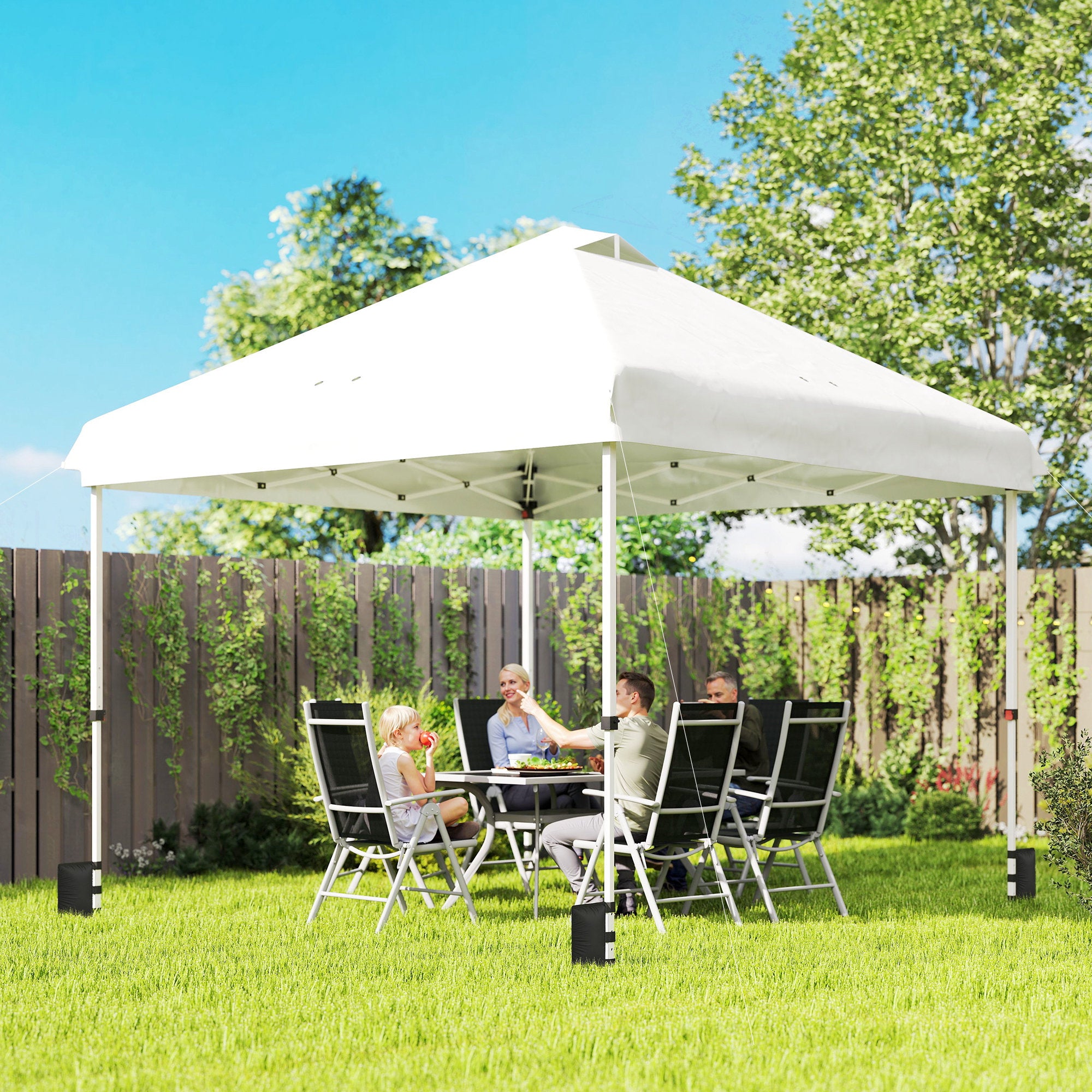 10' x 10' Waterproof Pop-Up Canopy — UV50+ Height-Adjustable Garden Gazebo with Carry Bag & Sandbags, White