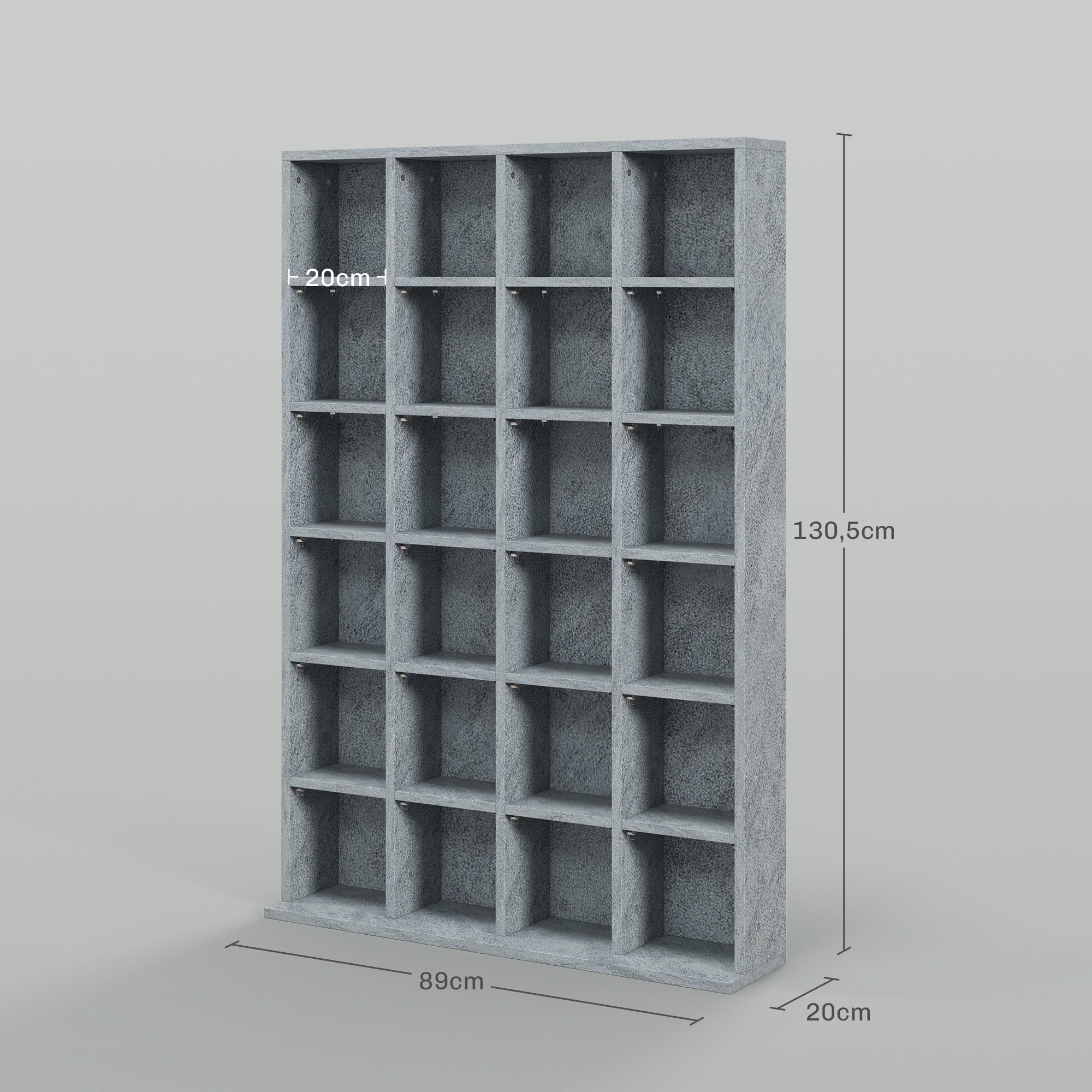 CD and DVD Storage, multimedia storage unit with 24 compartments, max capacity 480 CD/312 DVD, wooden bookcase with adjustable shelves, 89 x 20 x 130.5 cm, gray