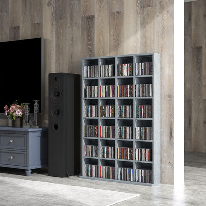 CD and DVD Storage, multimedia storage unit with 24 compartments, max capacity 480 CD/312 DVD, wooden bookcase with adjustable shelves, 89 x 20 x 130.5 cm, gray