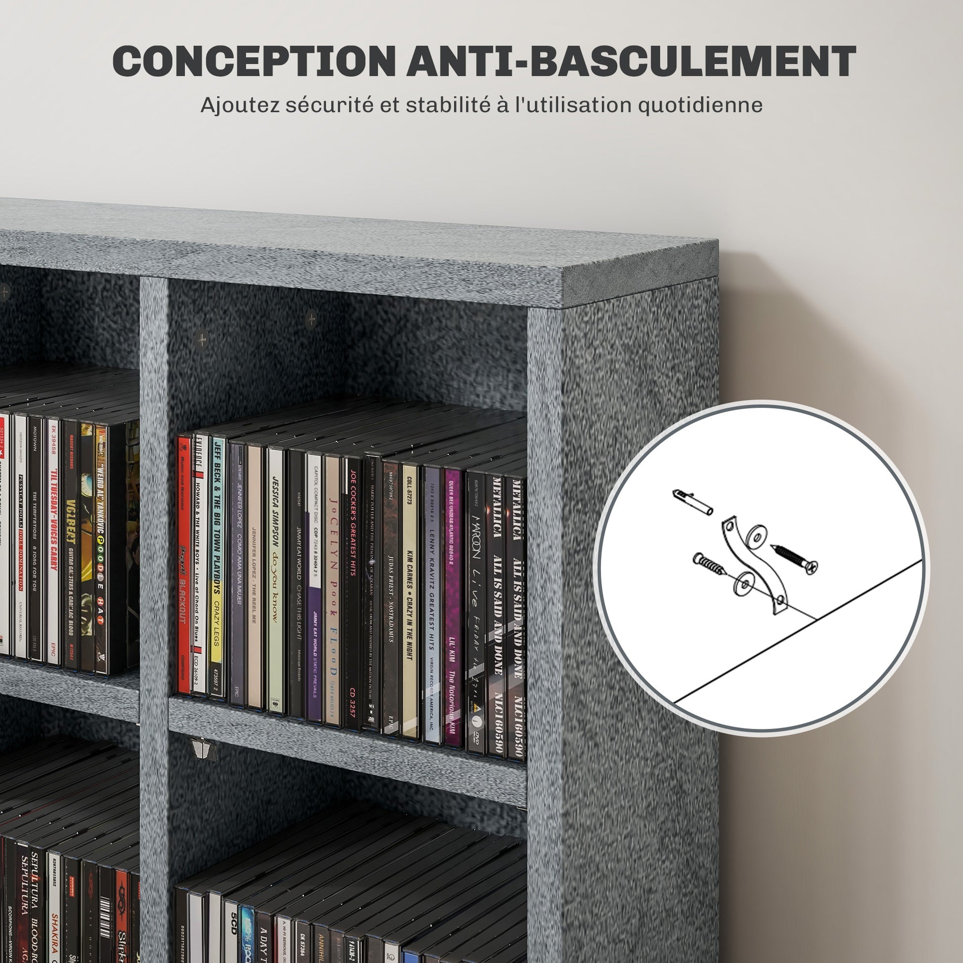 CD and DVD Storage, multimedia storage unit with 24 compartments, max capacity 480 CD/312 DVD, wooden bookcase with adjustable shelves, 89 x 20 x 130.5 cm, gray
