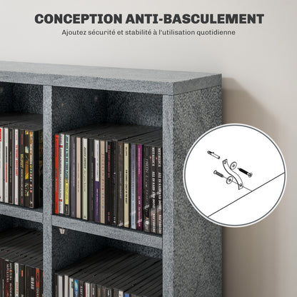 CD and DVD Storage, multimedia storage unit with 24 compartments, max capacity 480 CD/312 DVD, wooden bookcase with adjustable shelves, 89 x 20 x 130.5 cm, gray