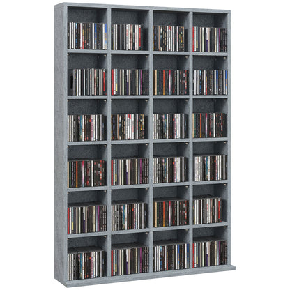 CD and DVD Storage, multimedia storage unit with 24 compartments, max capacity 480 CD/312 DVD, wooden bookcase with adjustable shelves, 89 x 20 x 130.5 cm, gray