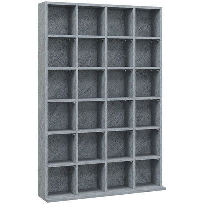 CD and DVD Storage, multimedia storage unit with 24 compartments, max capacity 480 CD/312 DVD, wooden bookcase with adjustable shelves, 89 x 20 x 130.5 cm, gray