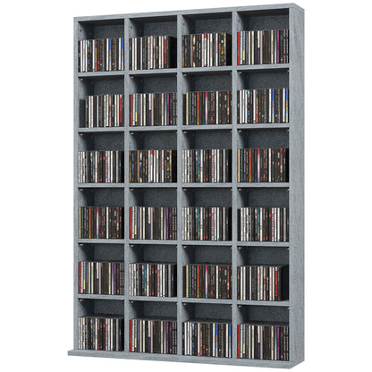 CD and DVD Storage, multimedia storage unit with 24 compartments, max capacity 480 CD/312 DVD, wooden bookcase with adjustable shelves, 89 x 20 x 130.5 cm, gray