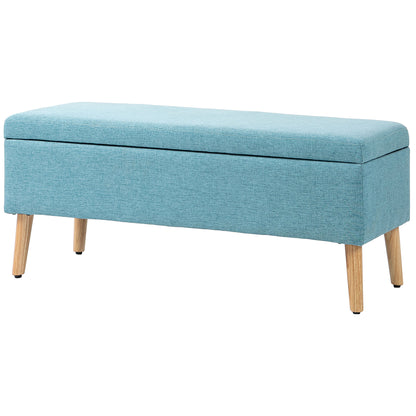 Storage Bench Upholstered Bench in Linen Look, Bed Bench with Wooden Legs, Storage Bench for Living Room Bedroom Hallway 110 x 39 x 45 cm, Blue