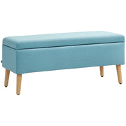 Storage Bench Upholstered Bench in Linen Look, Bed Bench with Wooden Legs, Storage Bench for Living Room Bedroom Hallway 110 x 39 x 45 cm, Blue