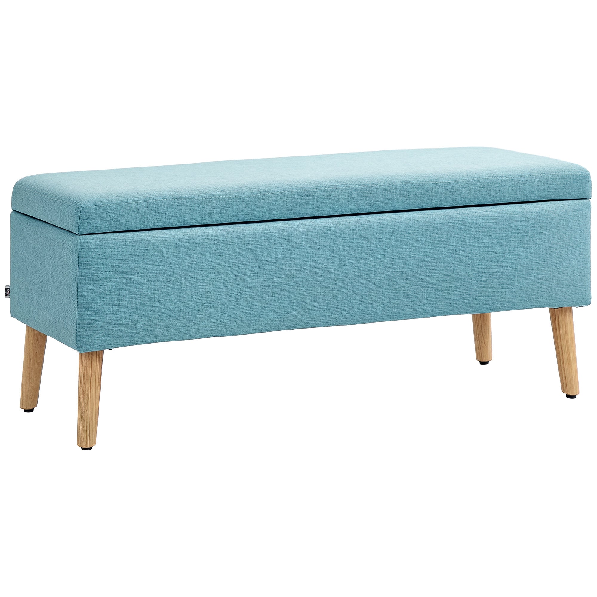 Storage Bench Upholstered Bench in Linen Look, Bed Bench with Wooden Legs, Storage Bench for Living Room Bedroom Hallway 110 x 39 x 45 cm, Blue